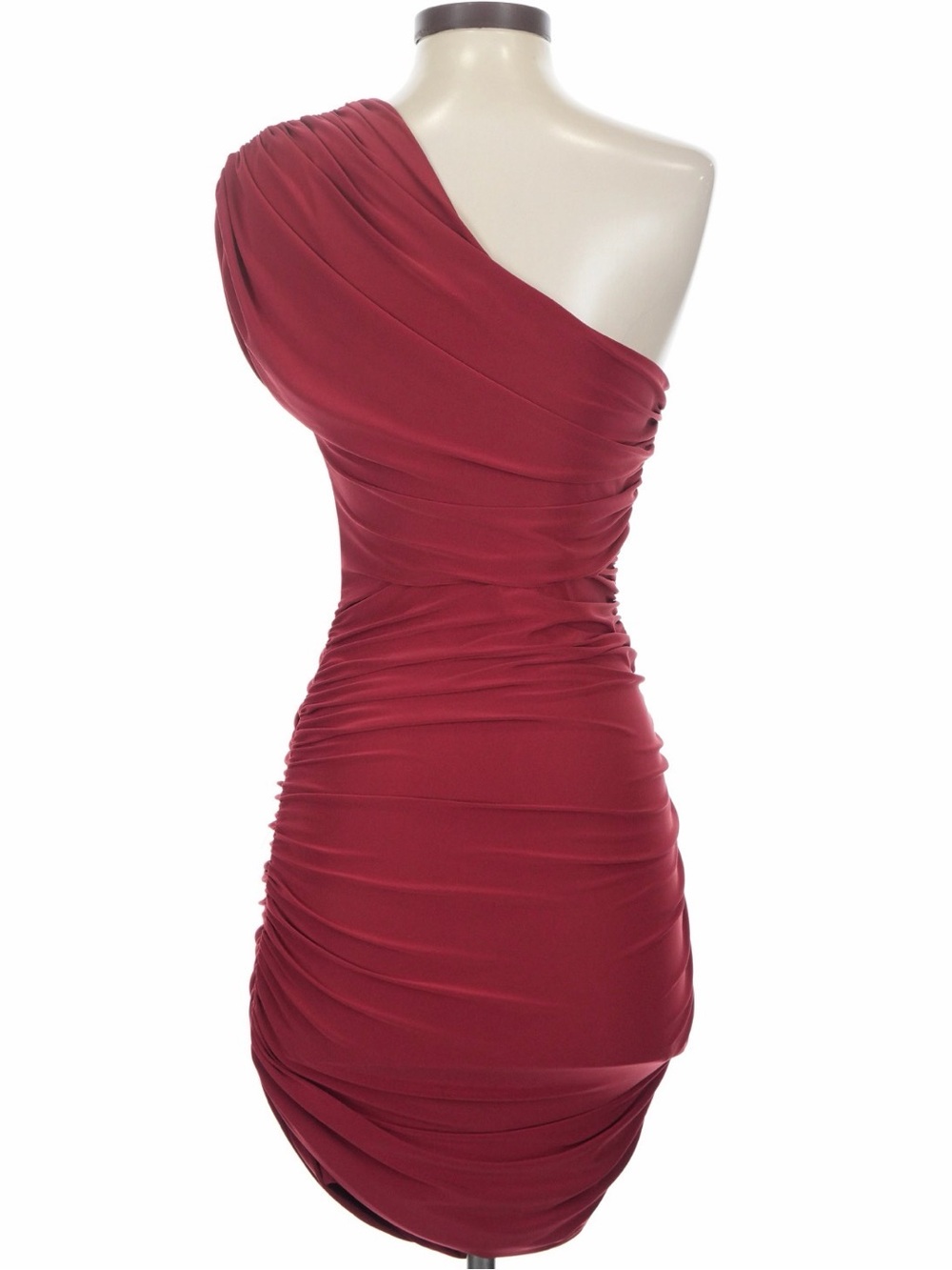 naked wardrobe One-Shoulder Draped Dress in Wine Red - Picture 3 of 5